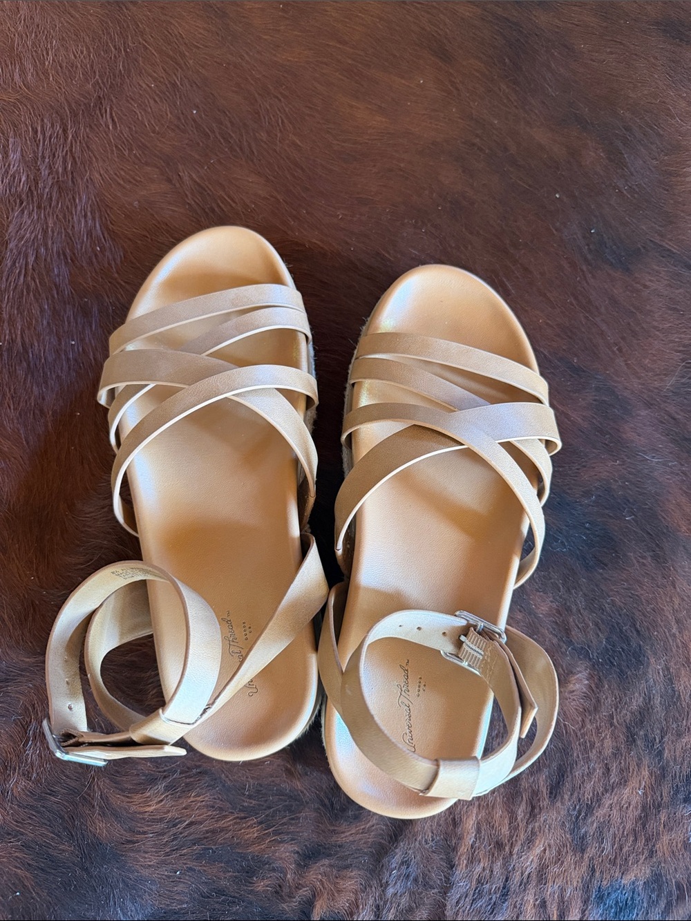 Universal Thread Women's Crisscross Ankle Strap Sandals in Tan